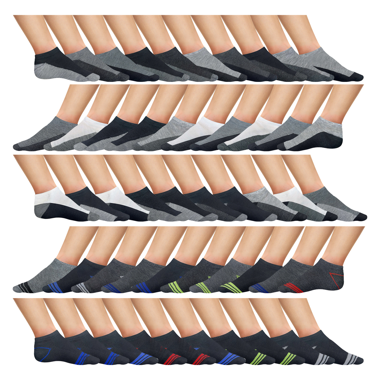 Multi-Pairs: Men's Moisture Wicking Performance Mesh Running Active Low-Cut Athletic Ankle Socks - 20-pairs