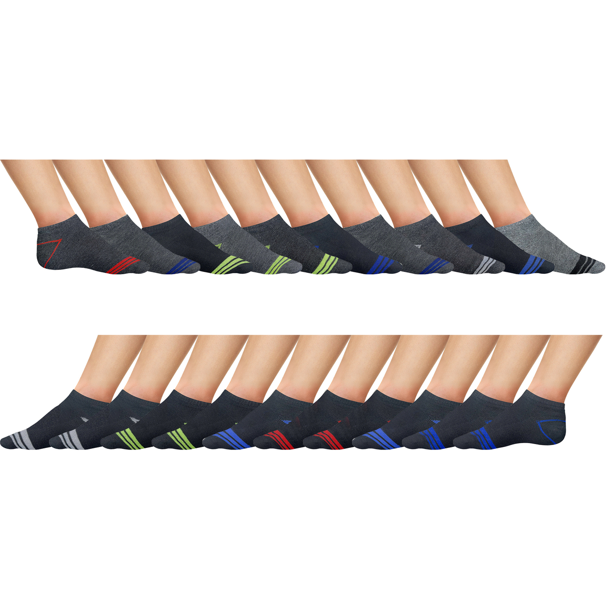 10/20-Pairs: Men's Moisture Wicking Performance Mesh Running Active Low-Cut Athletic Ankle Socks - 20-pairs