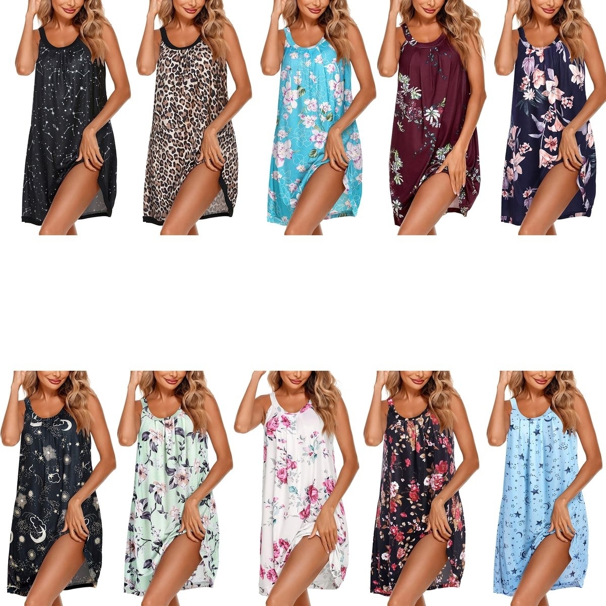 4-Pack: Women's Ultra-Soft Cozy Sleeveless Loose Fit Lightweight Cozy Nightgown SleepShirt - Small, Floral