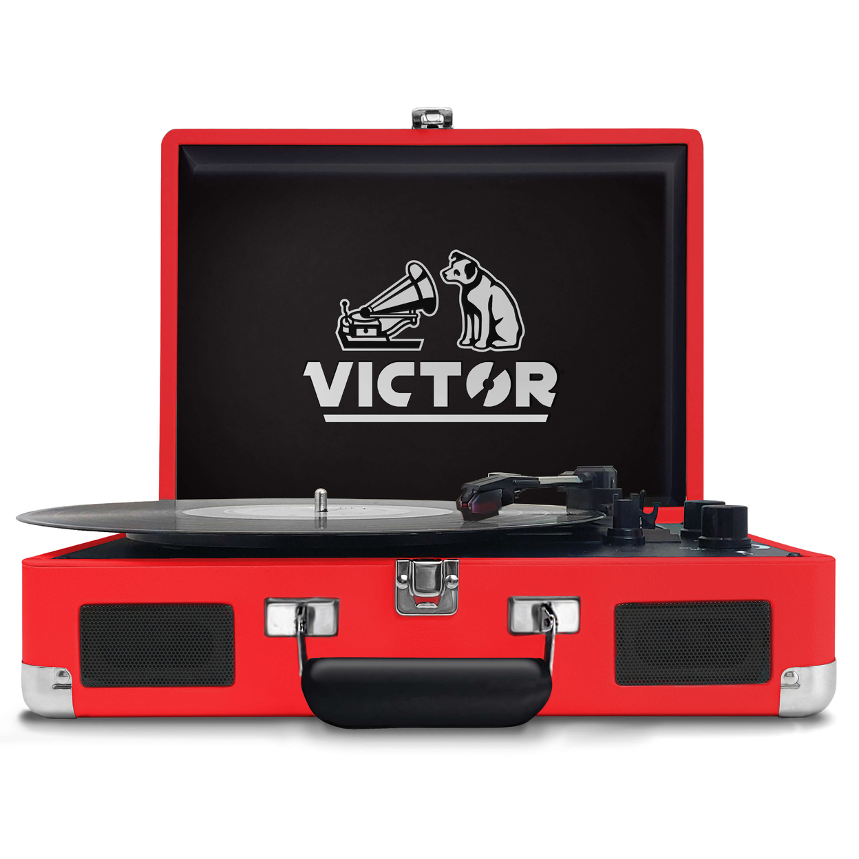 Victor Metro Dual Bluetooth Suitcase 3-Speed Turntable - Red