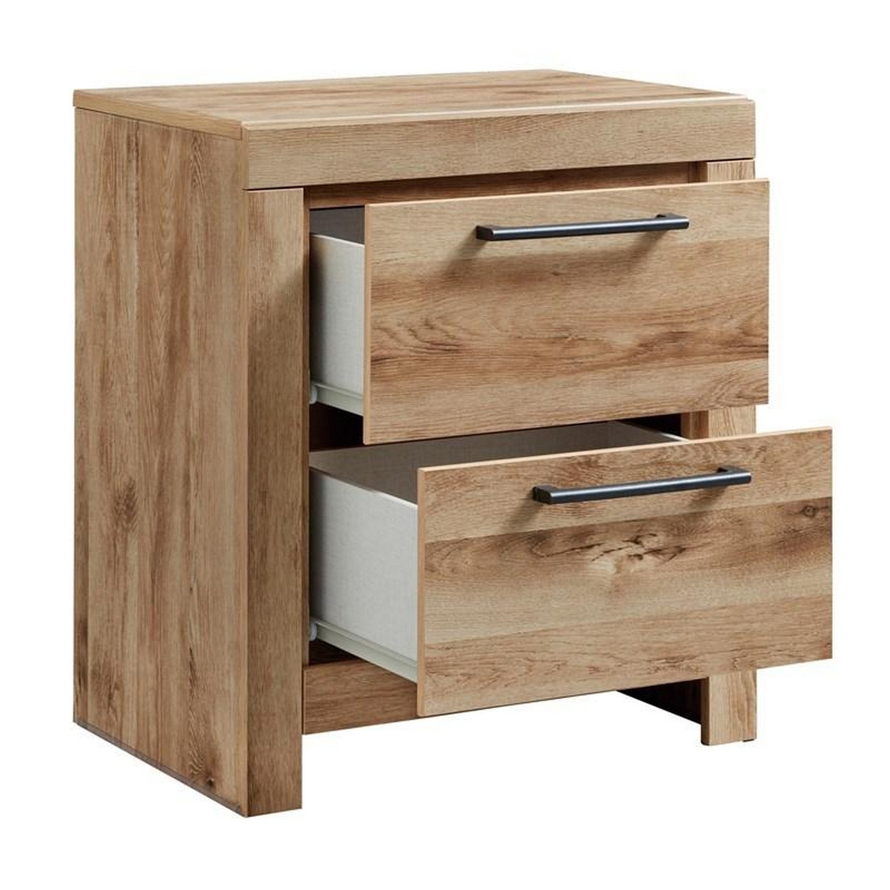 Amy 24 Inch Modern Wood Nightstand, 2 Drawers, 2 USB Ports, Natural Brown- Saltoro Sherpi