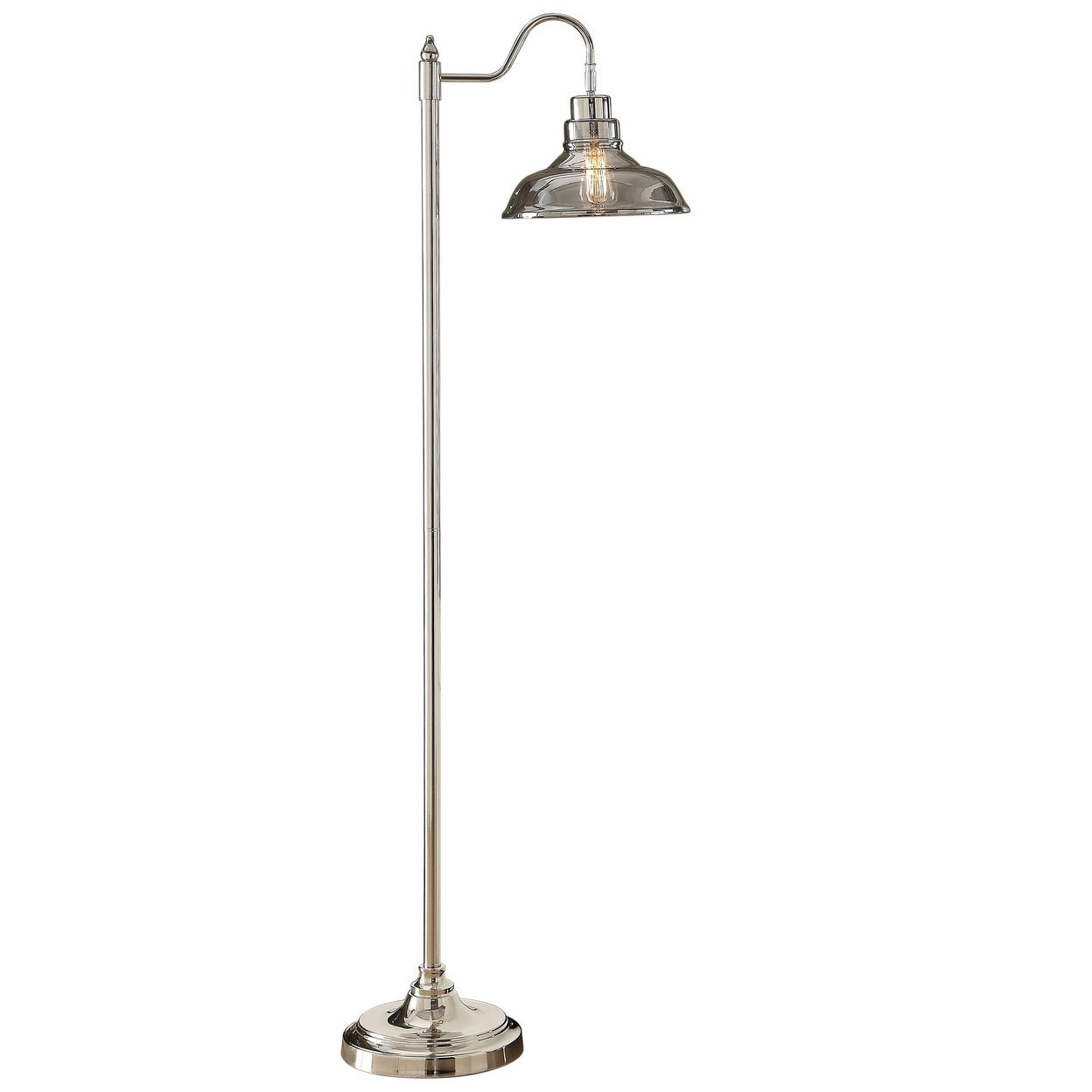 62 Inch Floor Lamp, Classic Style Dome Glass Shade, Silver Metal Base -Saltoro Sherpi