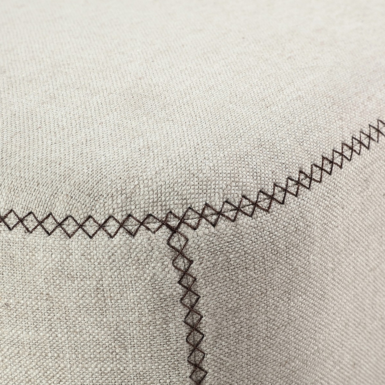 Reza 22 Inch Upholstered Ottoman, Gray Fabric, Cross Stitched Details - Saltoro Sherpi