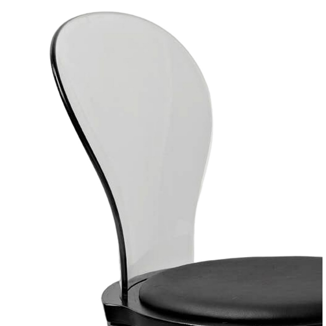 Rari 19 Inch Crystal Clear Armless Chair, Padded Black Vegan Leather Seat - Saltoro Sherpi