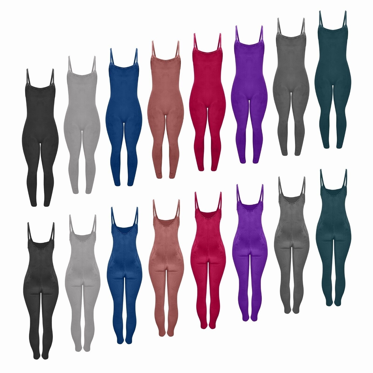 2-Pack: Women's Ultra-Soft Smooth Sleeveless Spaghetti Strap Velvet Velour Body Contour Jumpsuit - Black & Charcoal, X-large