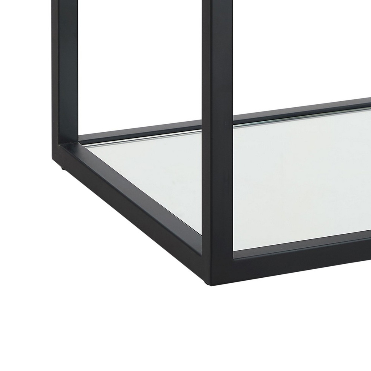 Hayes 22 Inch Square End Table, Glass Tabletop, Metal Frame, Mirrored Shelf- Saltoro Sherpi