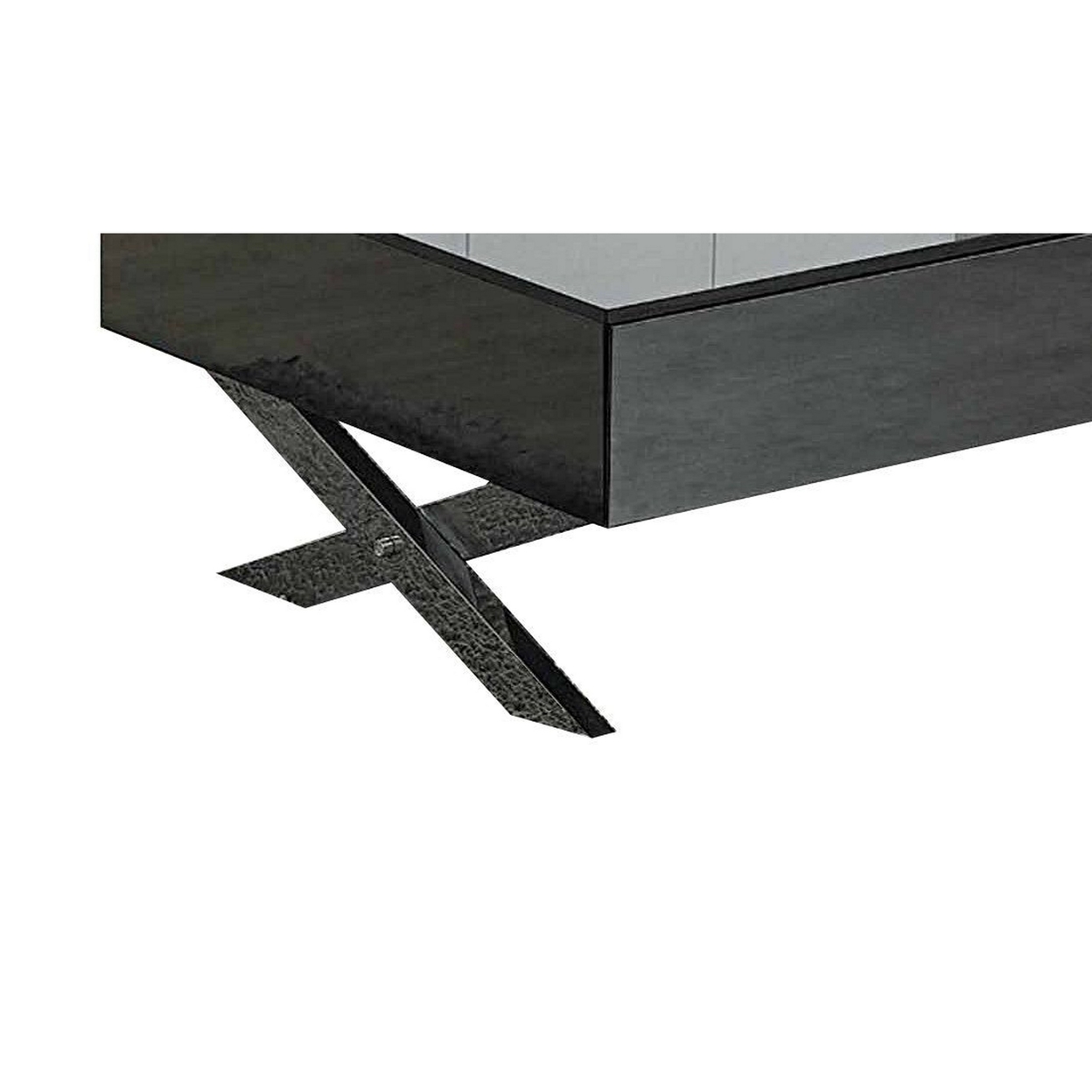 Tika 51 Inch 2 Drawer Coffee Table, Mirrored Glass Top, Cross Legs, Black - Saltoro Sherpi