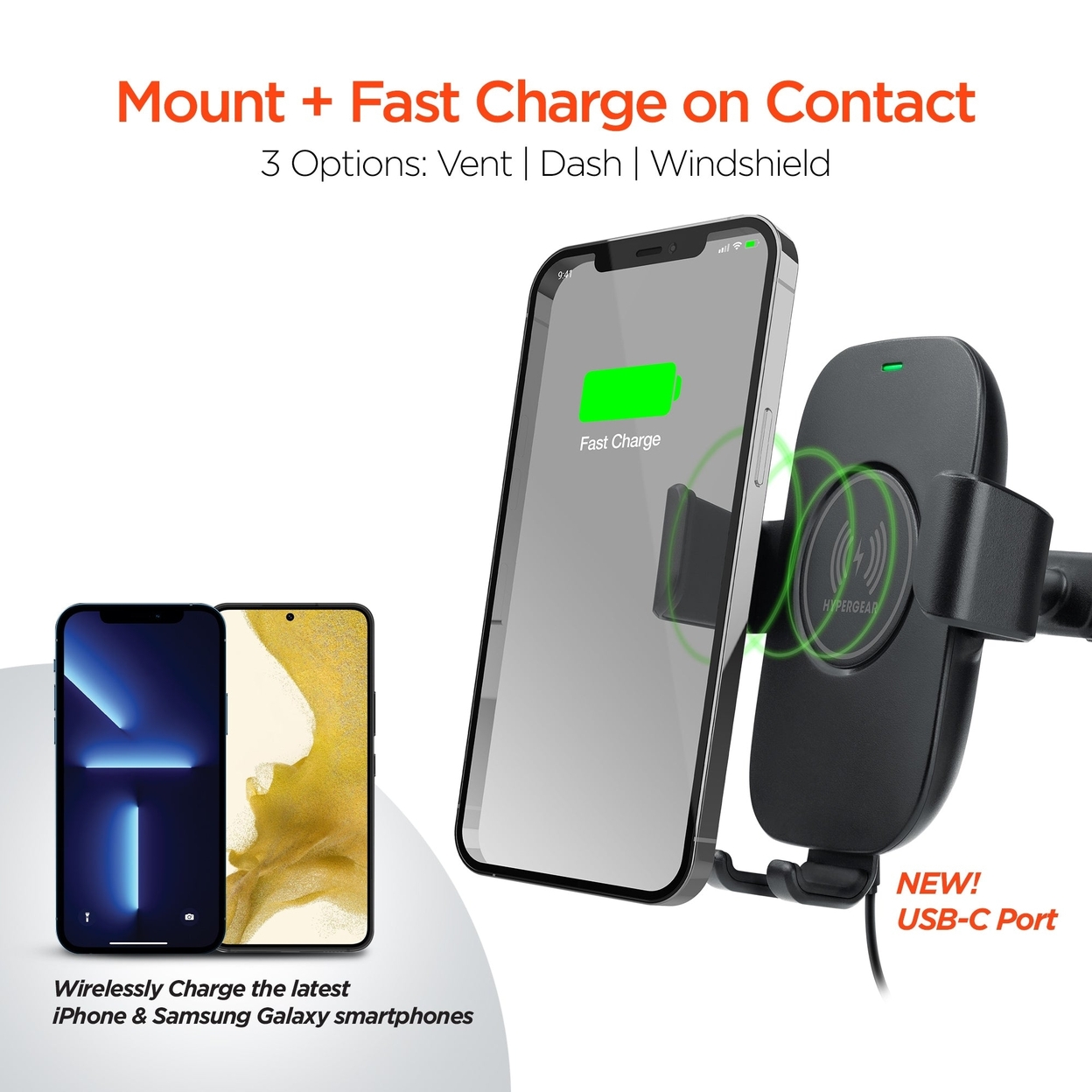 HyperGear Gravity 15W Wireless Fast Charge Mount - Hands-Free (15642-HYP)