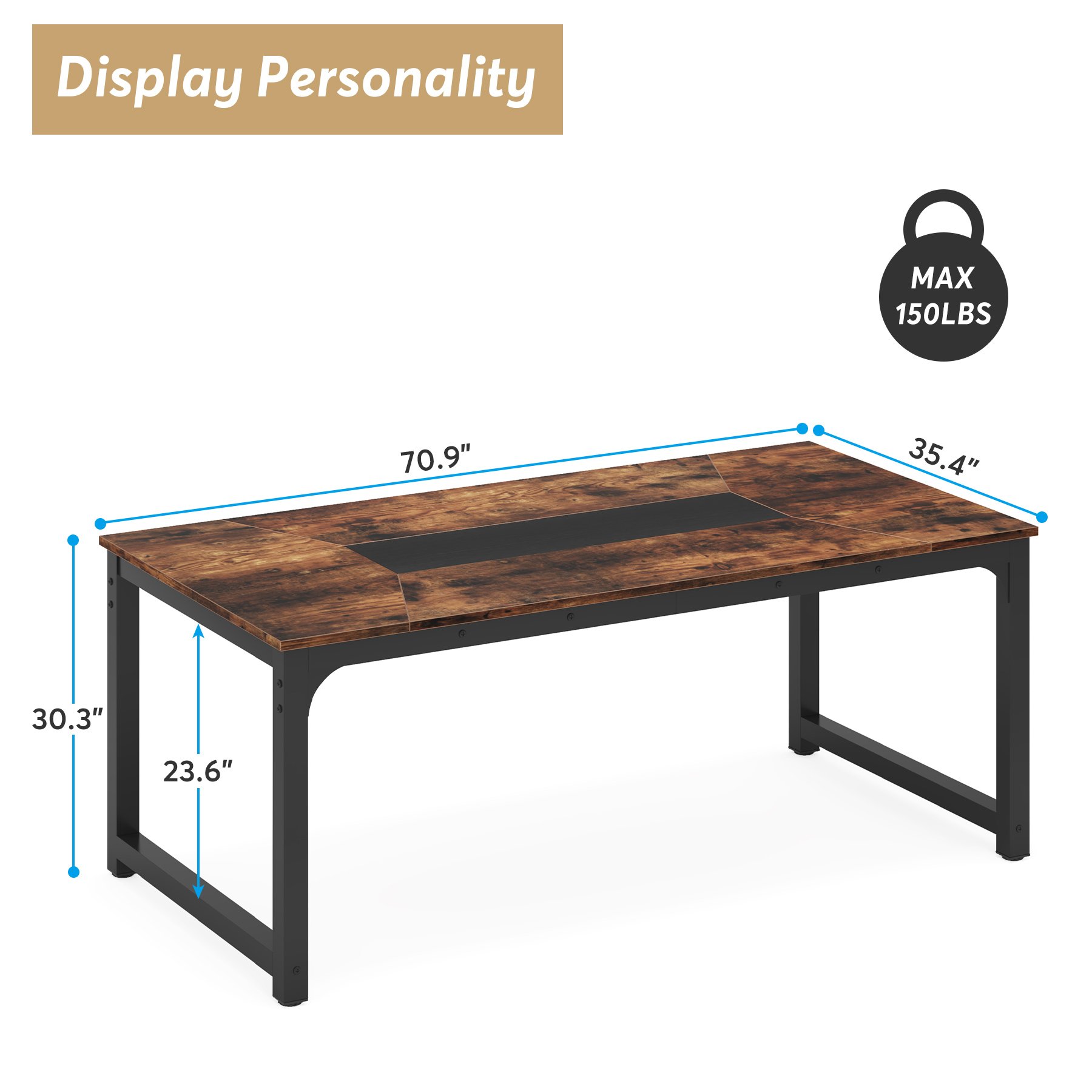 78.7x39.4 Dining Table, Rectangular Dinner Table With Heavy Duty Metal Legs For 6-8 Person