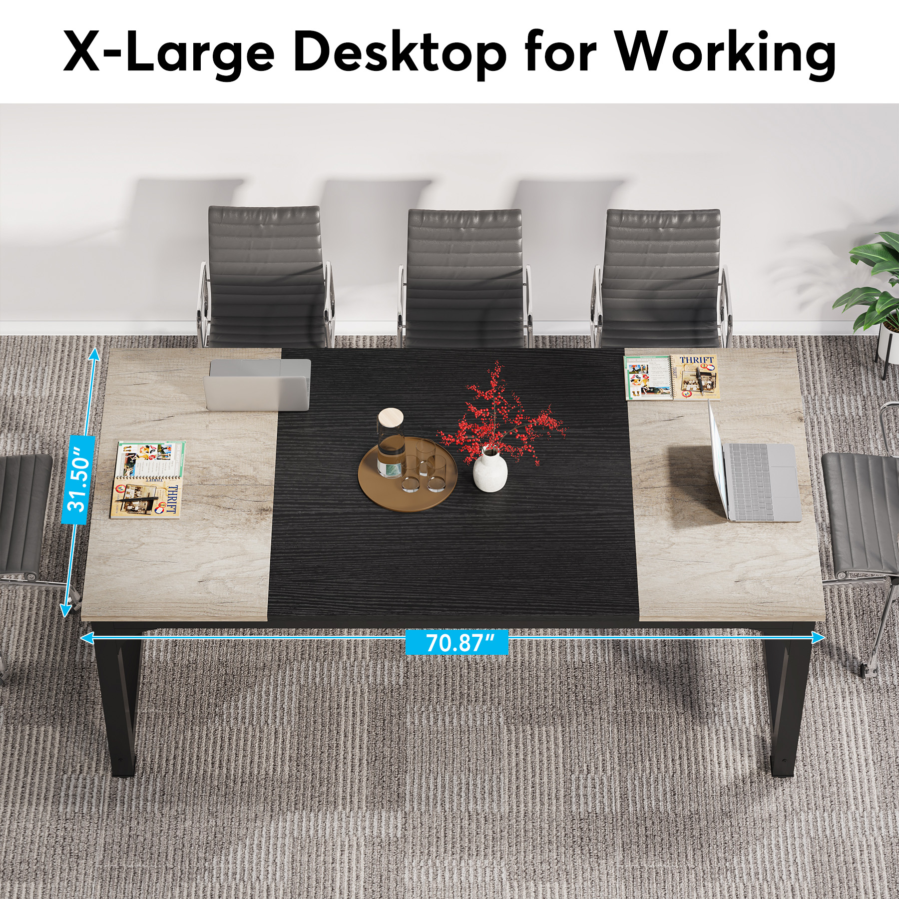 70.8âExecutive Desk, Large Office Computer Desk With Thicken Frame