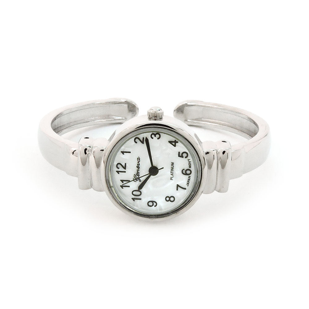 White Silver Metal Band Small Size Bangle Cuff Watch For Women