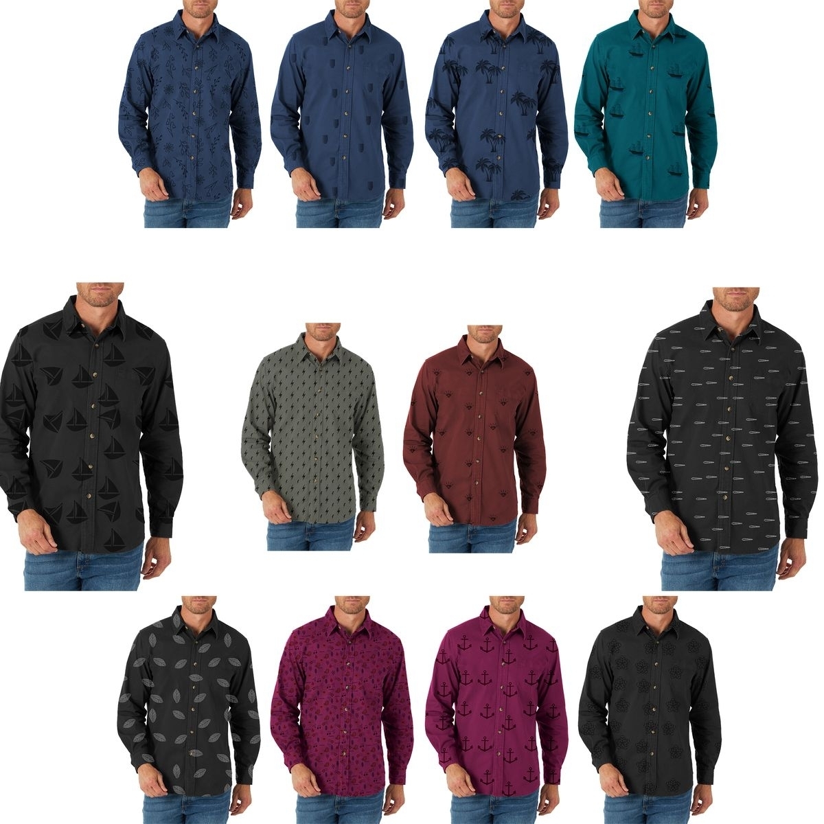 5-Pack: Men's Formal Classic Slim Fit Button Down Long Sleeve Printed Dress Shirt - Medium