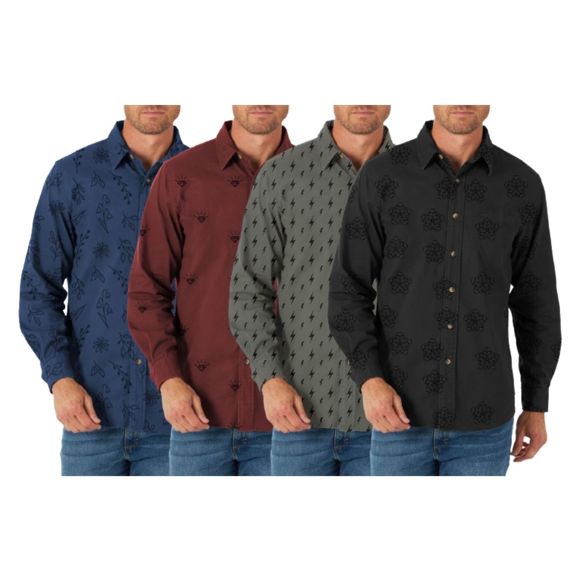 4-Pack: Men's Formal Classic Slim Fit Button Down Long Sleeve Printed Dress Shirt - Medium