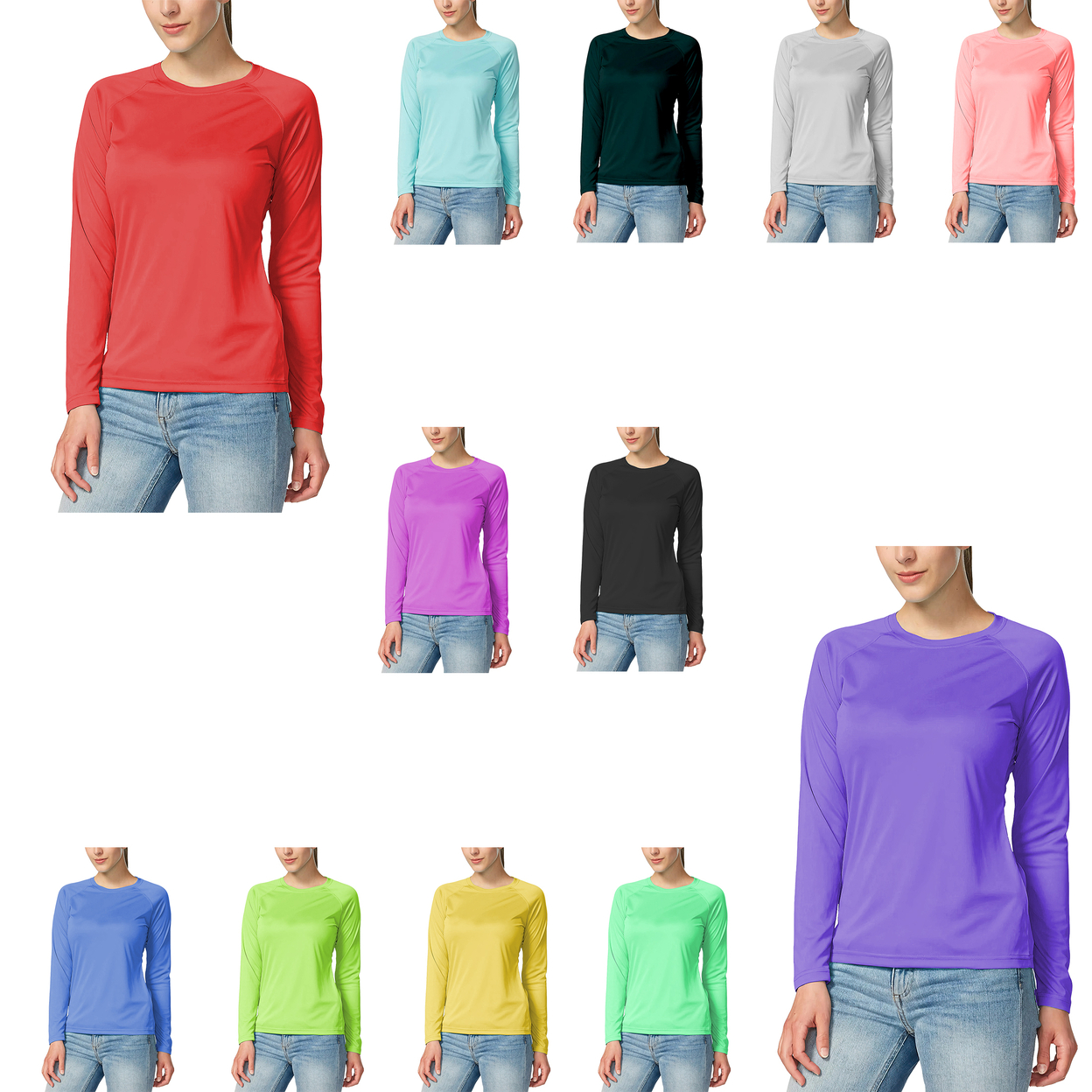 6-Pack: Women's Dri-Fit Moisture-Wicking Breathable Long Sleeve T-Shirt - X-large