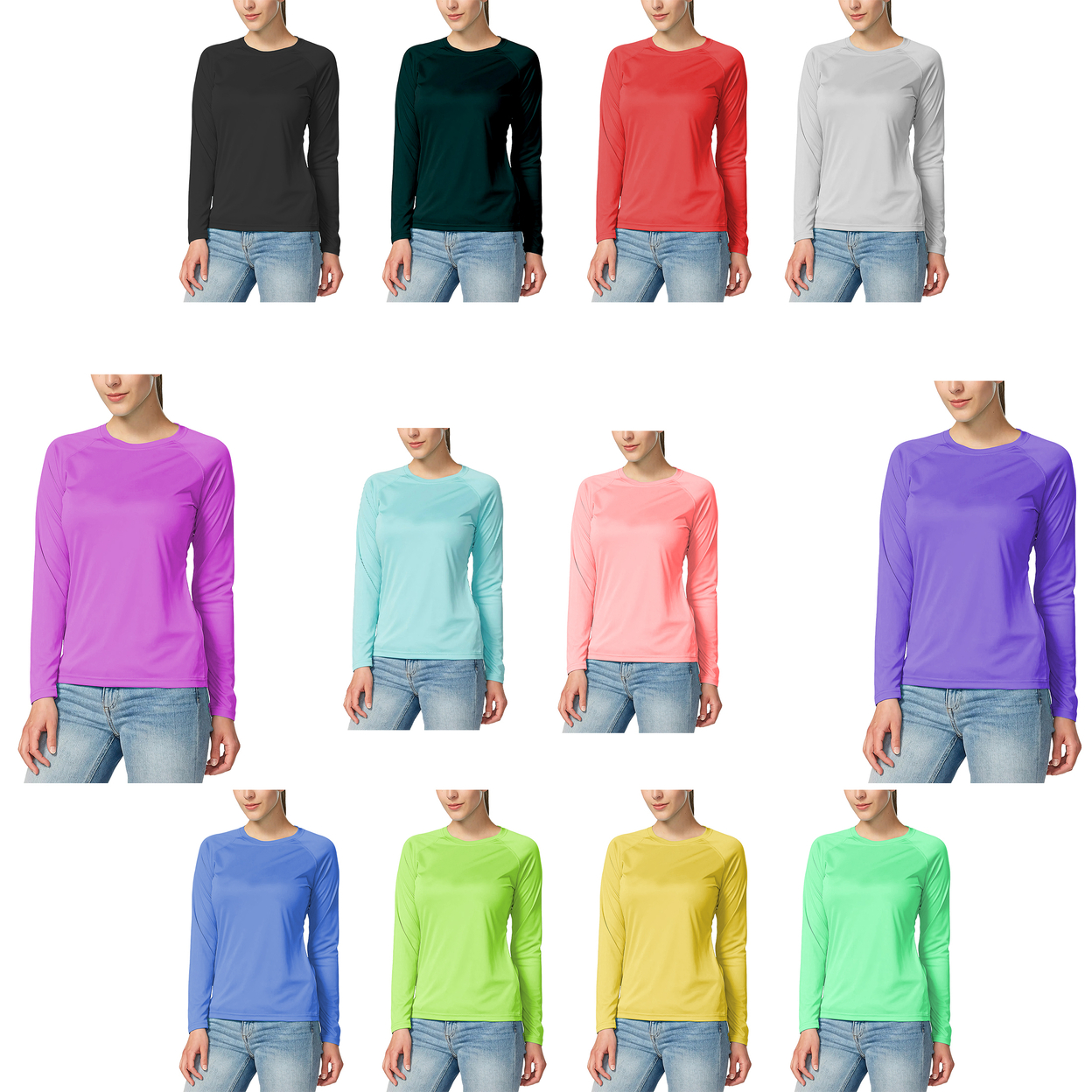 5-Pack: Women's Dri-Fit Moisture-Wicking Breathable Long Sleeve T-Shirt - Medium
