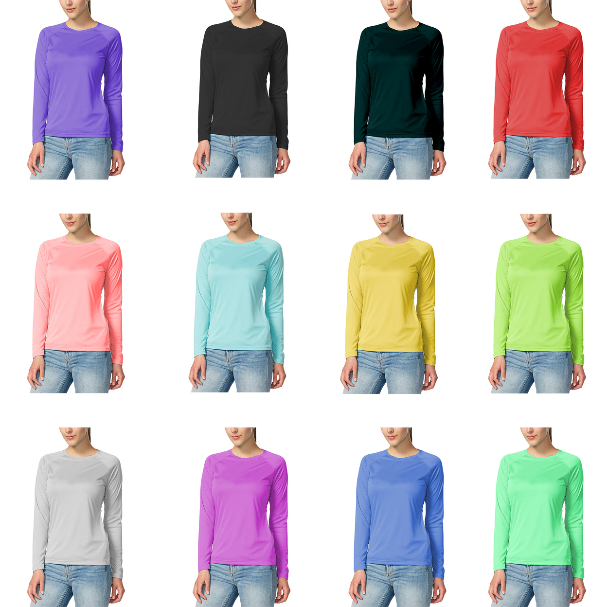 Multi-Pack: Women's Dri-Fit Moisture-Wicking Breathable Long Sleeve T-Shirt - 3-pack, Medium