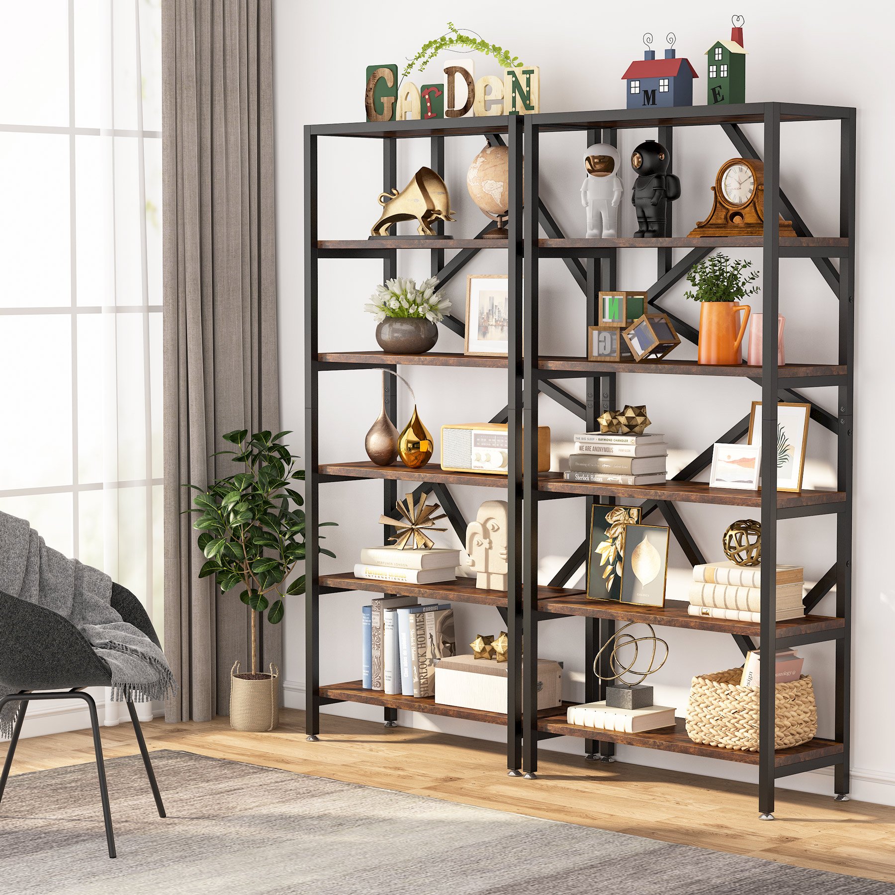 71 Industrial Bookshelf Free Standing Open Book Shelves Storage Display Shelf Wood Shelving Units Organizer Rack