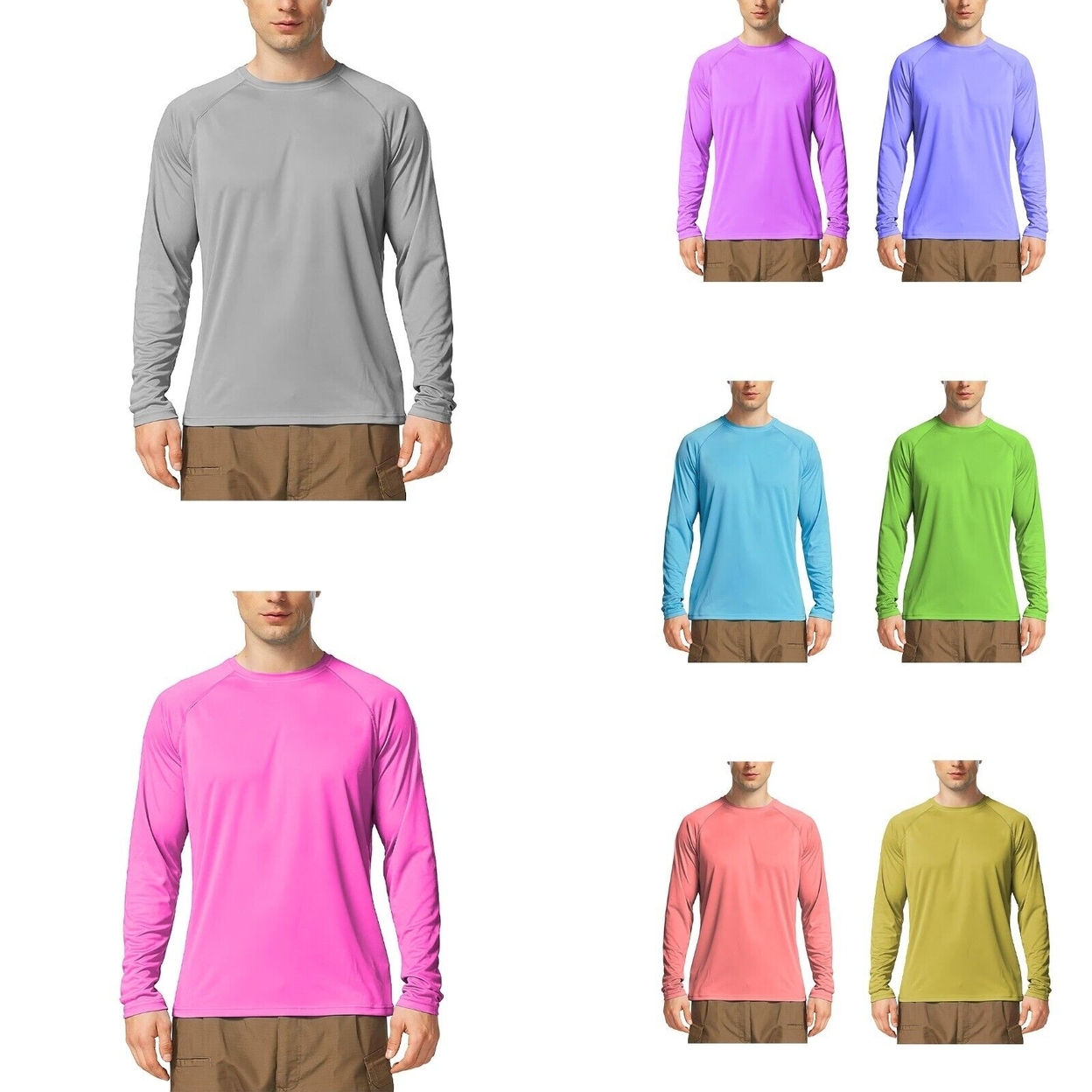 4-Pack: Men's Dri-Fit Moisture Wicking Athletic Cool Performance Slim Fit Long Sleeve T-Shirts - Small