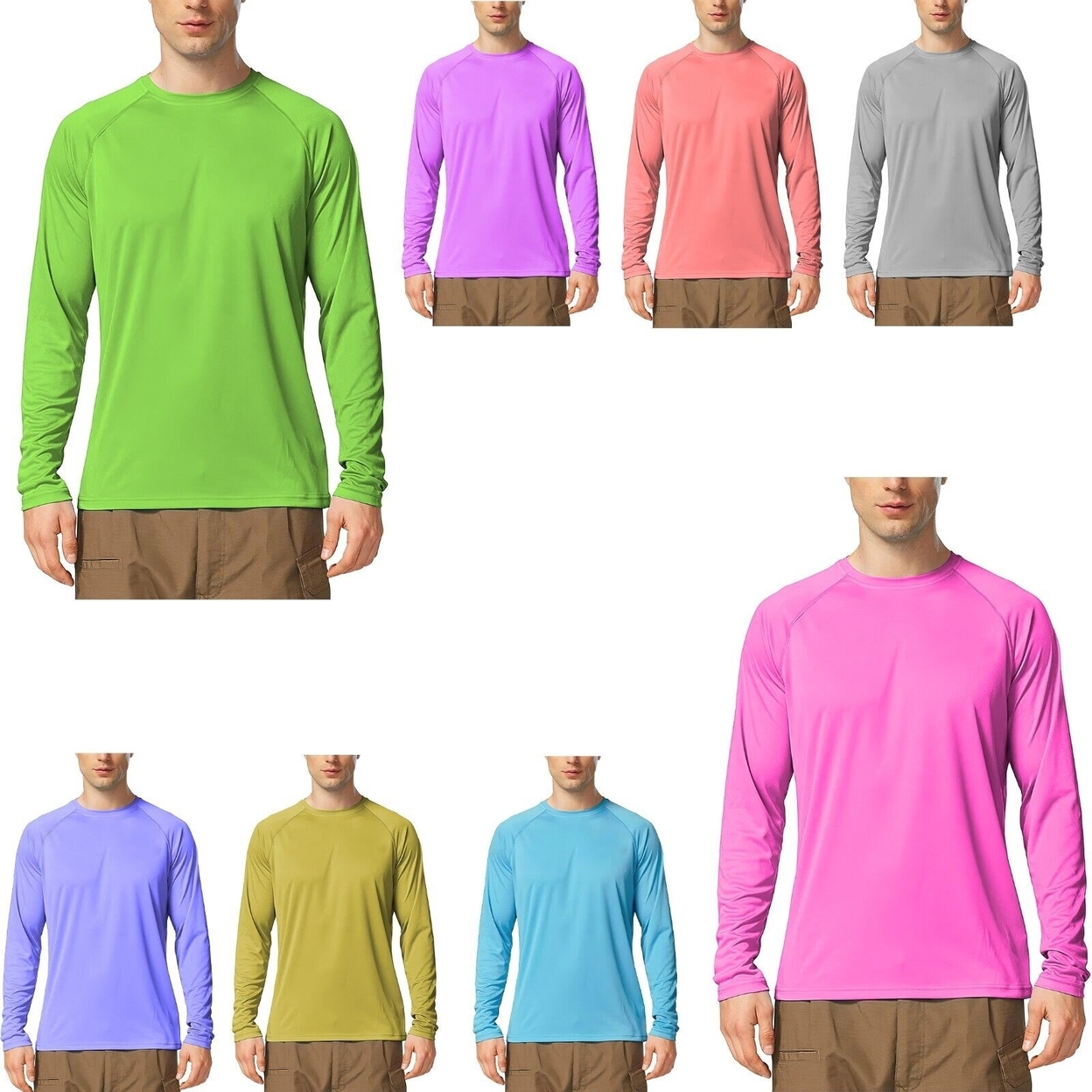 6-Pack: Men's Dri-Fit Moisture Wicking Athletic Cool Performance Slim Fit Long Sleeve T-Shirts - Medium