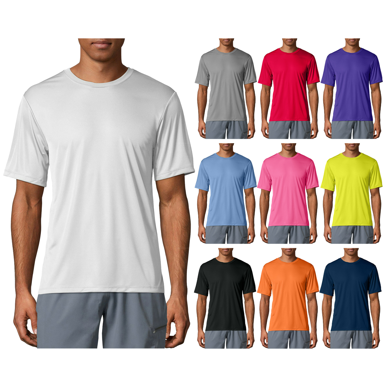 3-Pack: Men's Moisture Wicking Cool Dri-Fit Performance Short Sleeve Crew Neck T-Shirts - Large