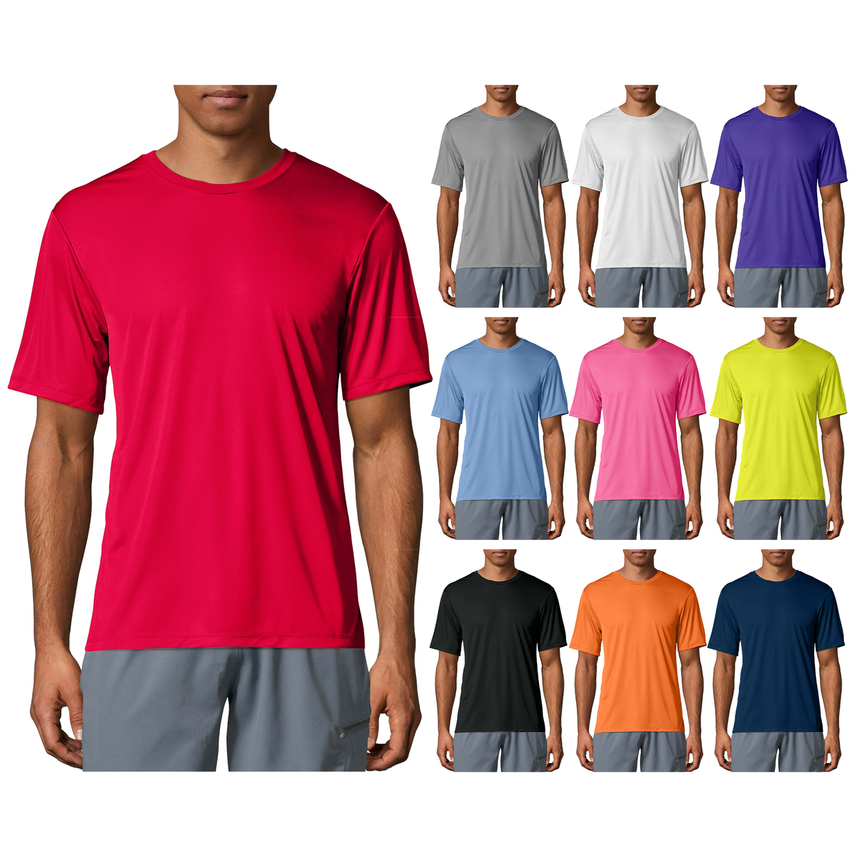 5-Pack: Men's Moisture Wicking Cool Dri-Fit Performance Short Sleeve Crew Neck T-Shirts - Medium