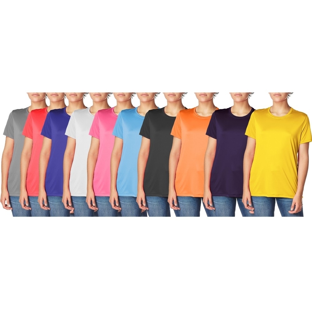 6-Pack: Women's Cool Dri-FIt Moisture Wicking Sim-Fit Long Sleeve Crew Neck T-Shirts - Large