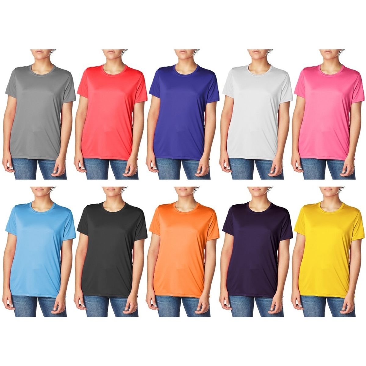 6-Pack: Women's Cool Dri-FIt Moisture Wicking Sim-Fit Long Sleeve Crew Neck T-Shirts - Medium