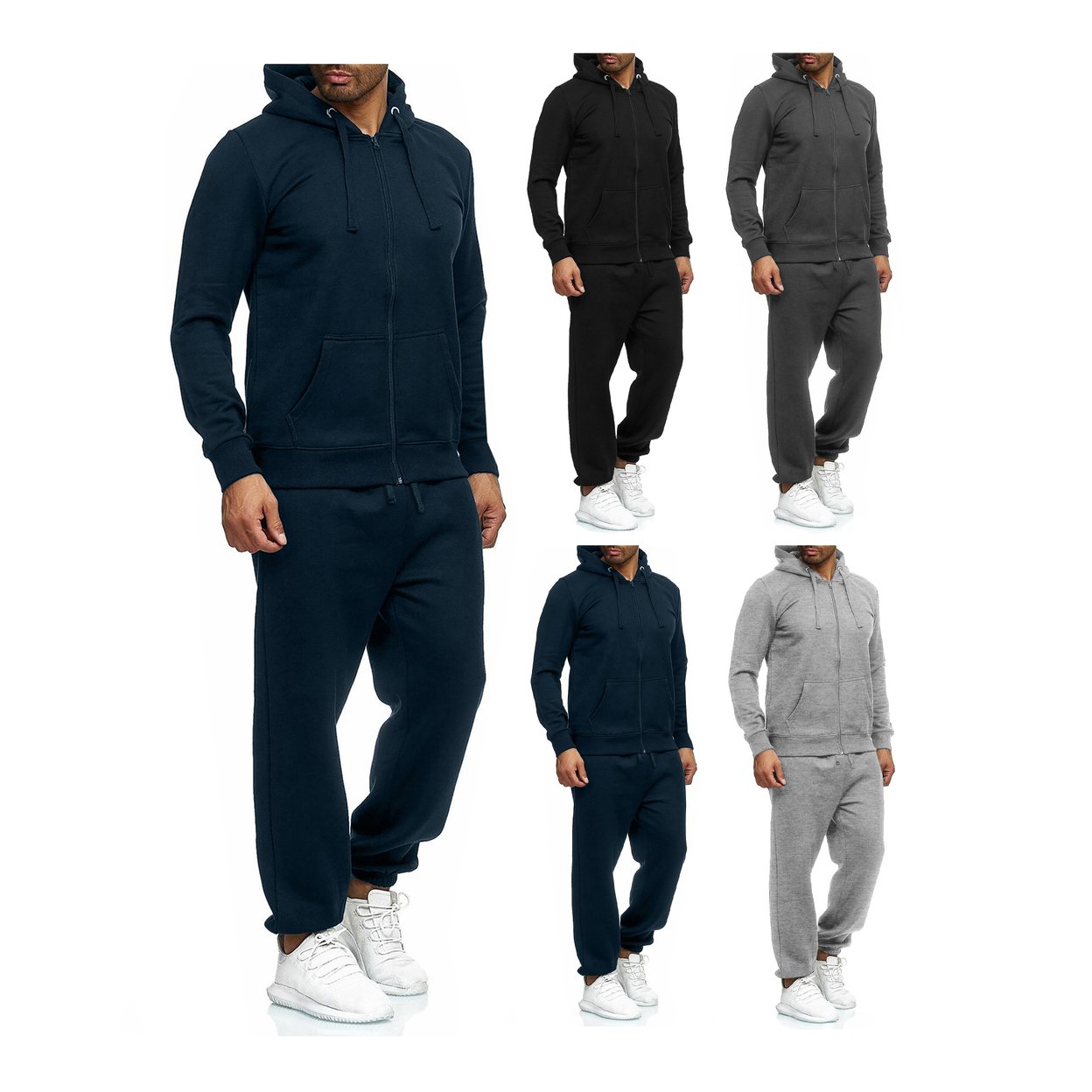 Men's Casual Big & Tall Athletic Active Winter Warm Fleece Lined Full Zip Tracksuit Jogger Set - Grey, Medium