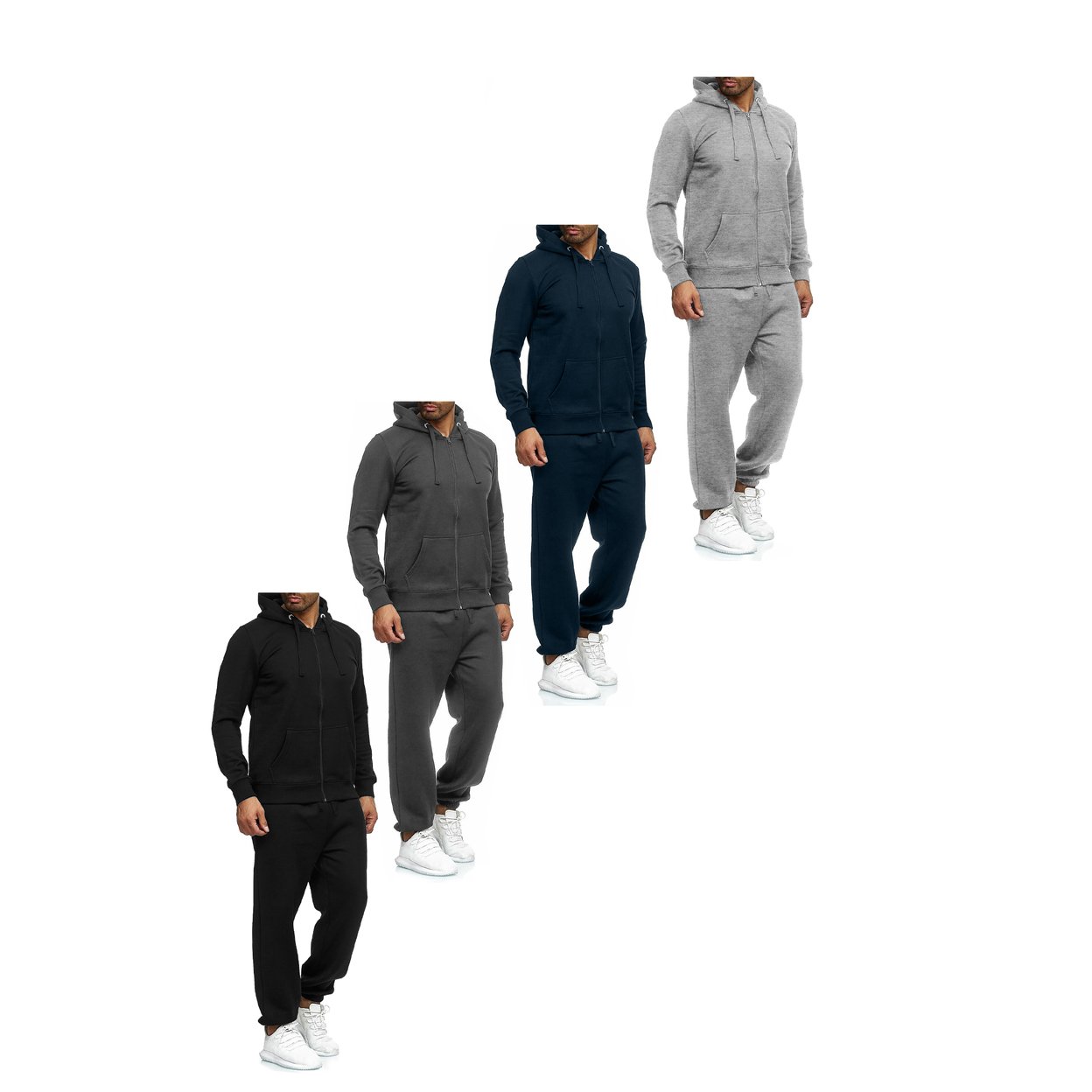 Men's Casual Big & Tall Athletic Active Winter Warm Fleece Lined Full Zip Tracksuit Jogger Set - Navy, X-large