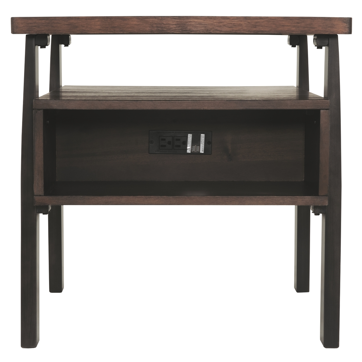 Wooden End Table With Power Outlets And USB Ports, Brown- Saltoro Sherpi