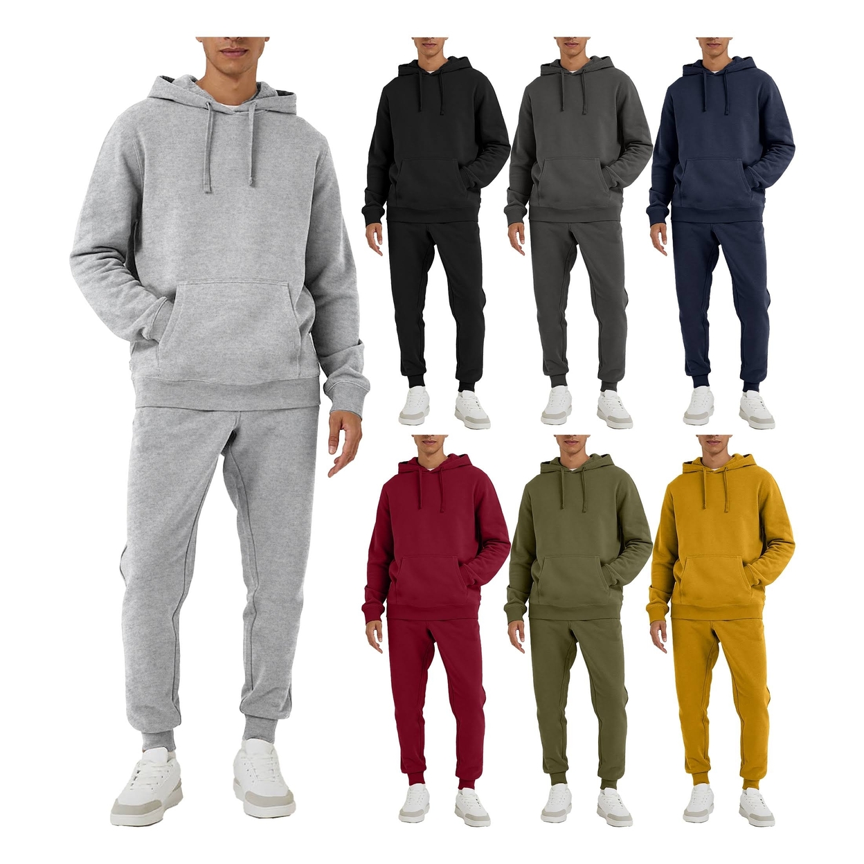 Men's Big & Tall Athletic Active Jogging Winter Warm Fleece Lined Pullover Tracksuit Set - Grey, Large