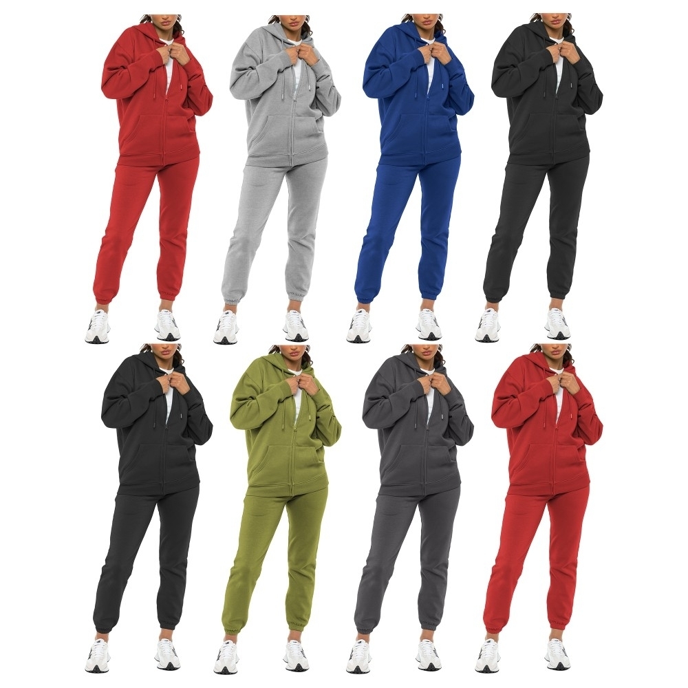 2-Pack: Women's Athletic Winter Warm Fleece Lined Full Zip Up Jogger Sweatsuit Plus Size Available - Navy, Medium