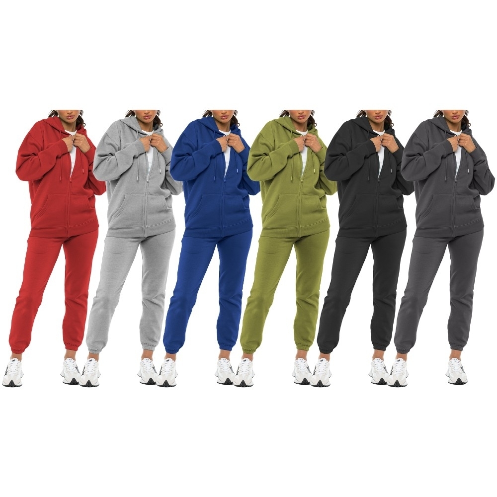 Multi-Pack: Women's Athletic Winter Warm Fleece Lined Full Zip Up Jogger Sweatsuit Plus Size Available - Black, 2-pack, Large