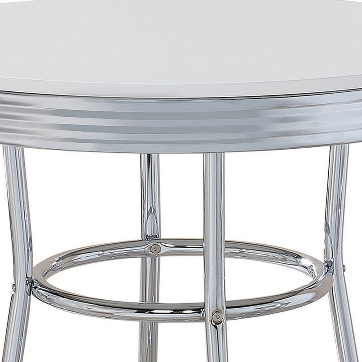 42 Inch Round Bar Table, Ribbed Apron, Glossy White Lacquer, Retro Style- Saltoro Sherpi