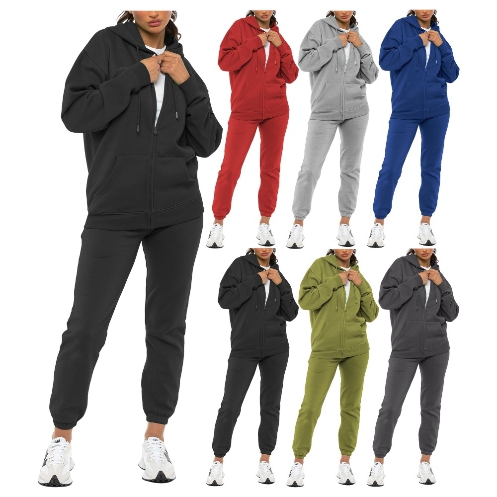 Women's Athletic Winter Warm Fleece Lined Full Zip Up Jogger Sweatsuit Plus Size Available - Black, 3xl