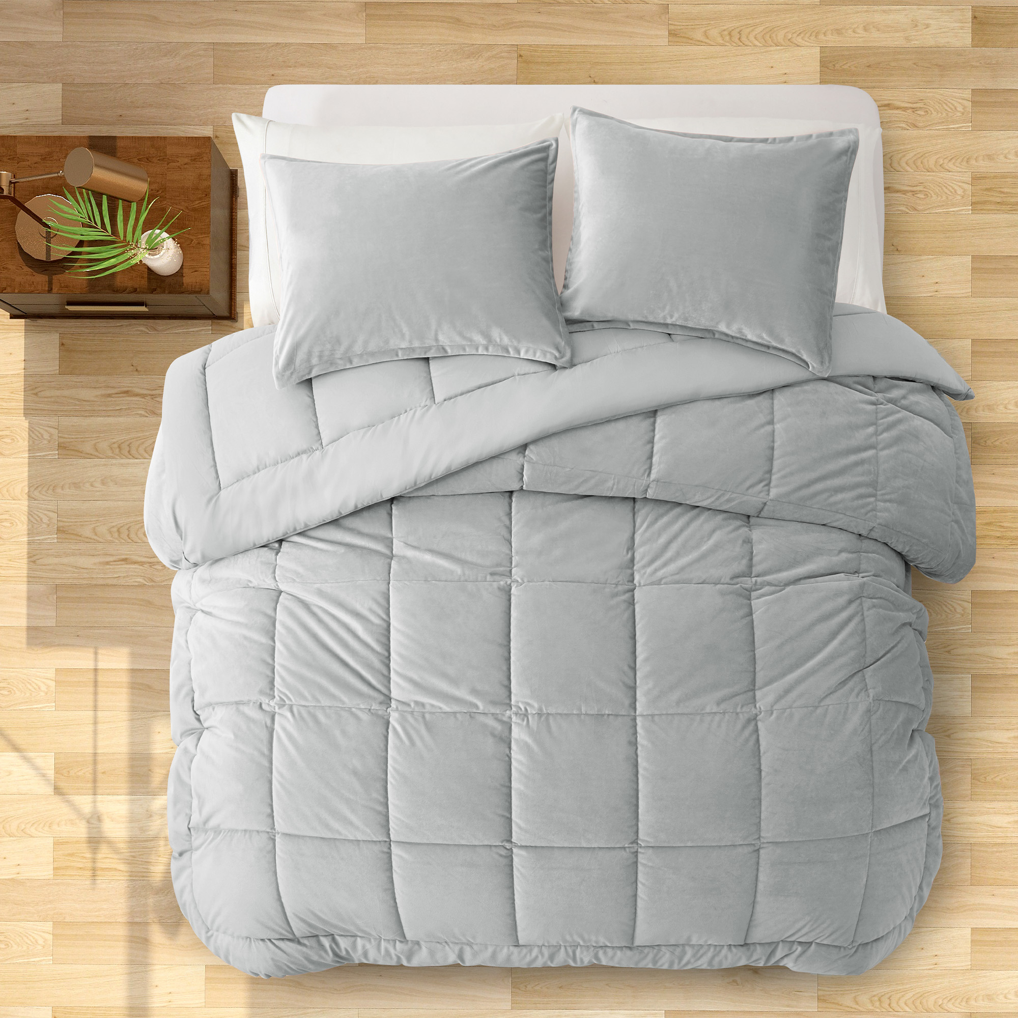 2 Or 3 Pieces Quilted Comforter All Season Down Alternative Reversible Ultra Soft Velet Duvet Insert - King Size