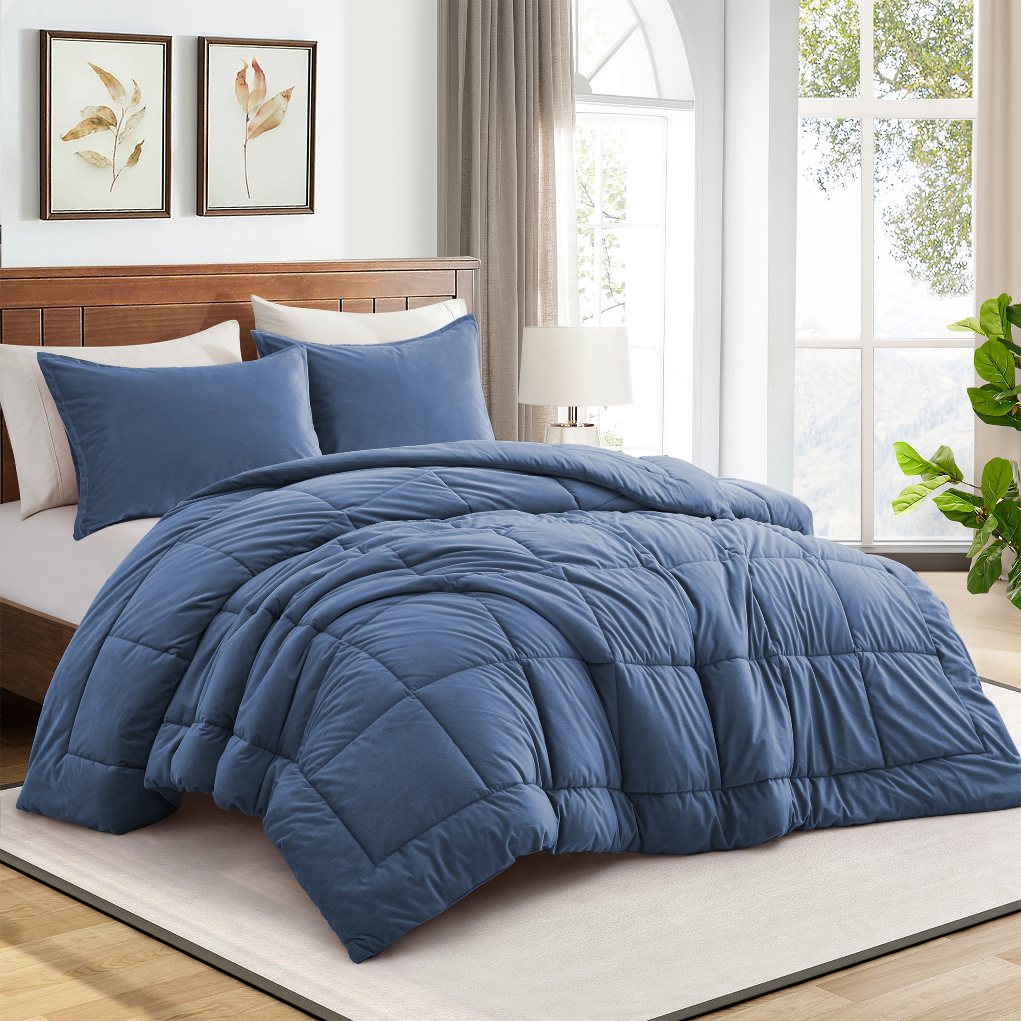 2 Or 3 Pieces Luxury Ultra Soft Velvet Solid Duvet Set-All Season Reversible Down Alternative Comforter Set - King Size
