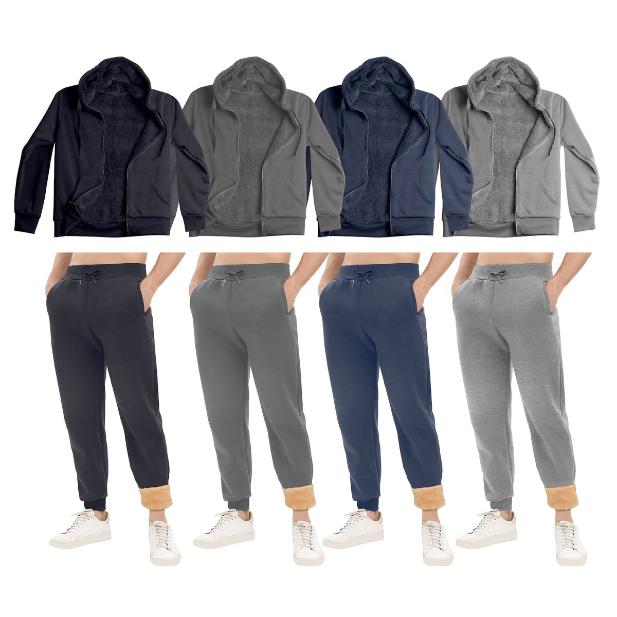Men's Big & Tall Casual Super Soft Winter Warm Thick Sherpa Lined Sweatsuit Jogger Set - Grey, Xx-large