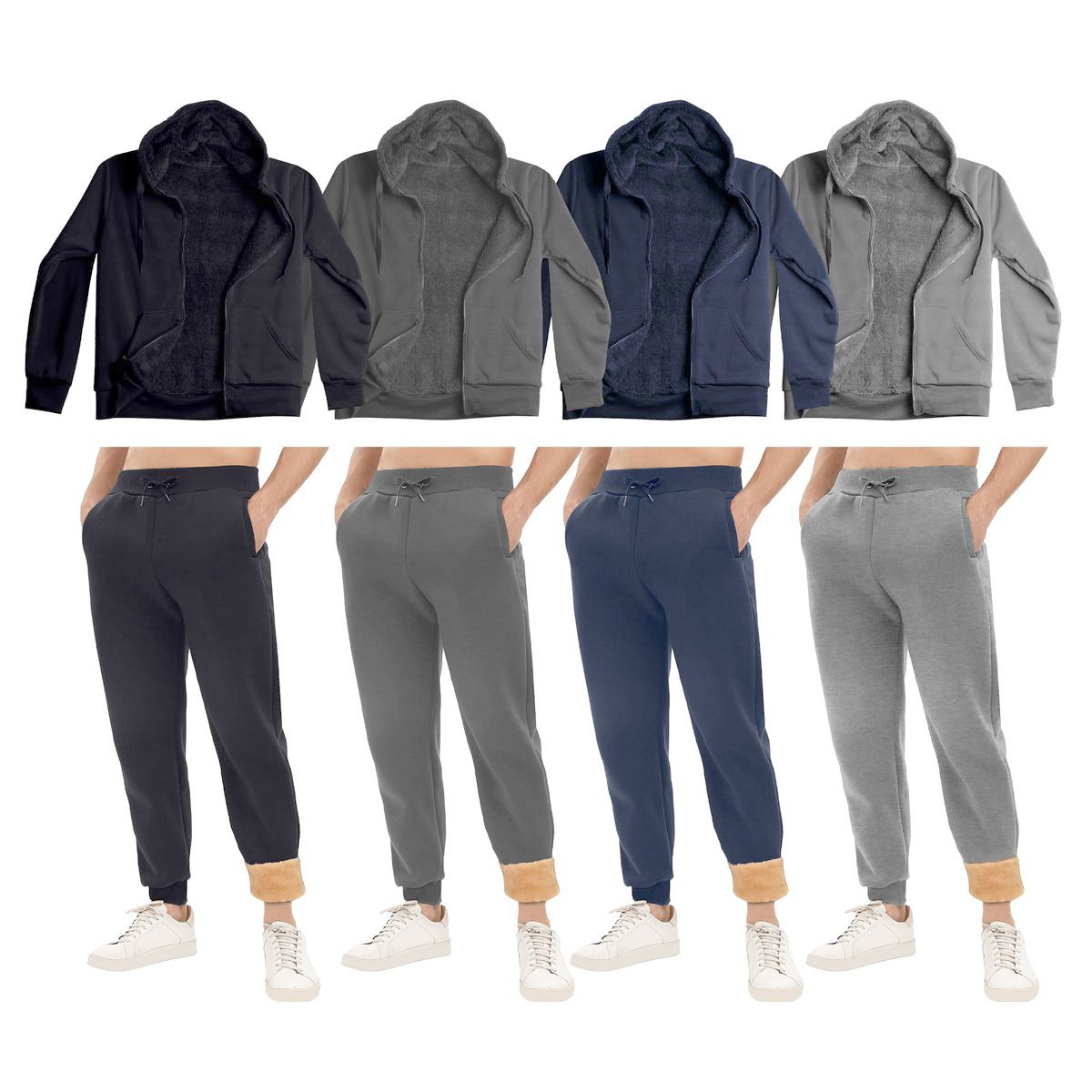 2-Pack: Men's Big & Tall Casual Super Soft Winter Warm Thick Sherpa Lined Sweatsuit Jogger Set - Grey, X-large
