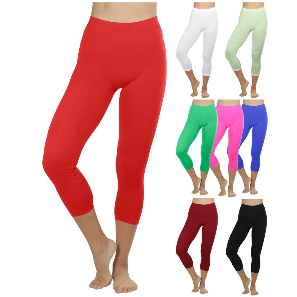 3-Pack: Women's Ultra-Soft High Waisted Smooth Stretch Active Yoga Capri Leggings - Green,red,burgundy, Small