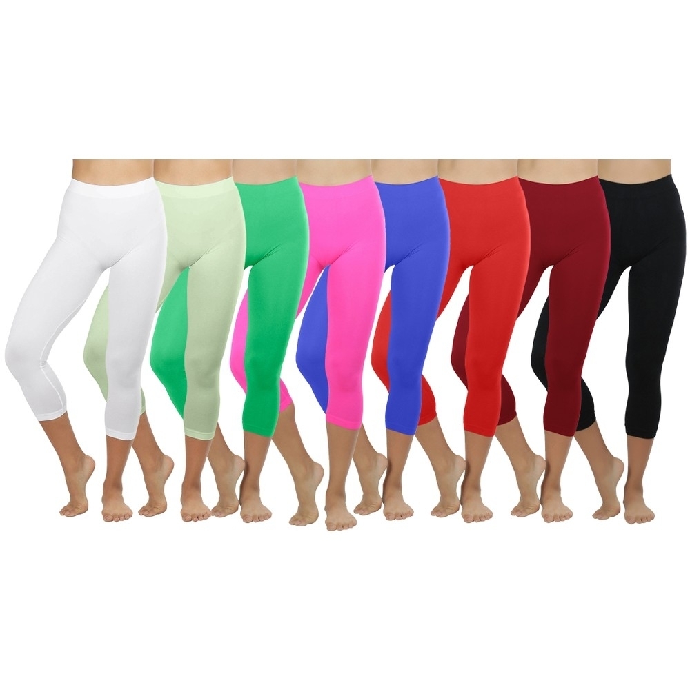 2-Pack: Women's Ultra-Soft High Waisted Smooth Stretch Active Yoga Capri Leggings - Green & Burgundy, Small