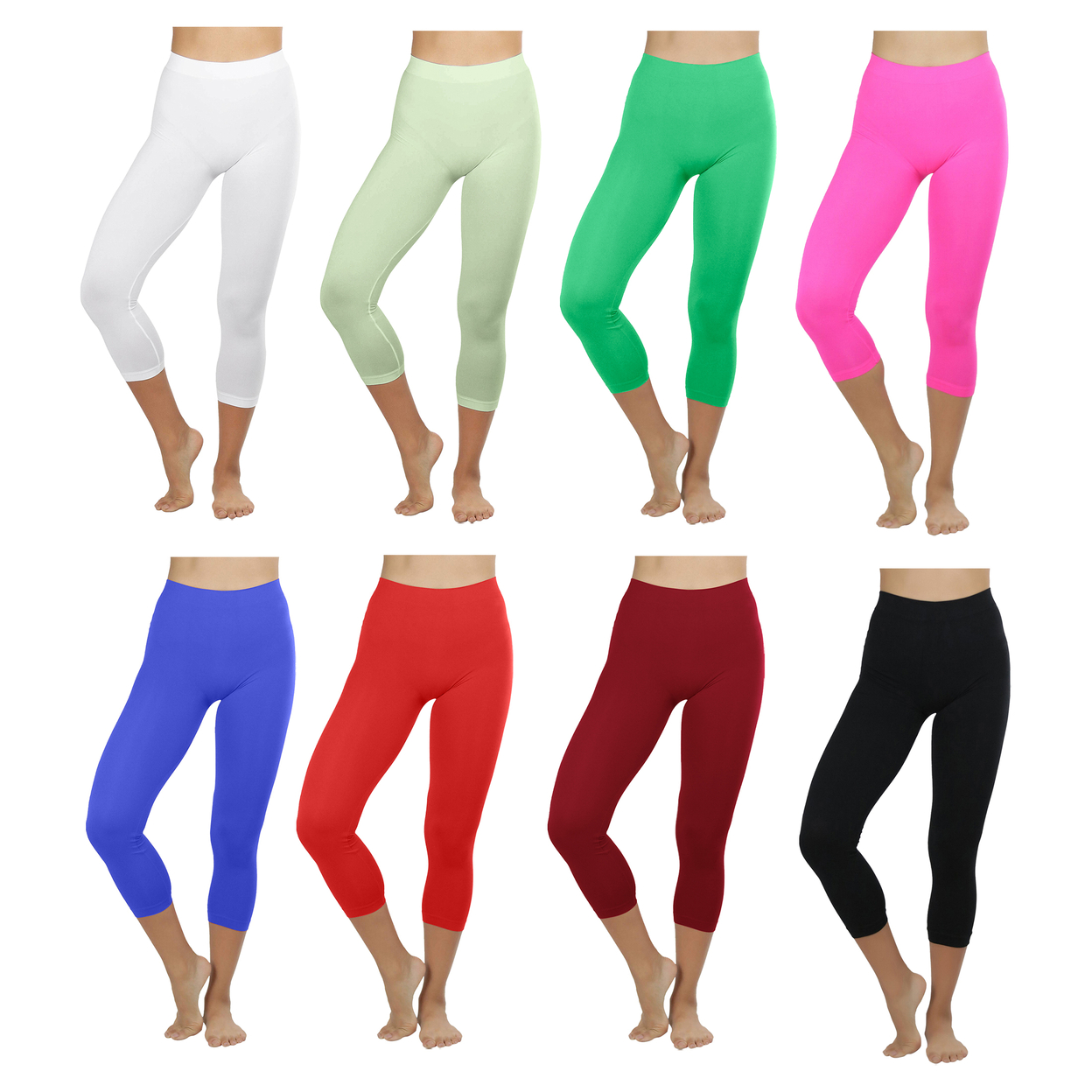 Multi-Pack: Women's Ultra-Soft High Waisted Smooth Stretch Active Yoga Capri Leggings - 3-pack, Medium