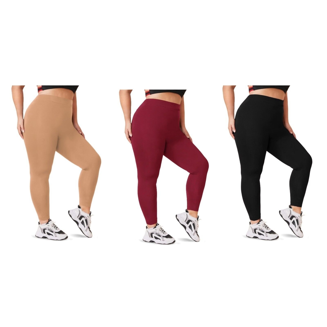 2-Pack: Women's Casual Ultra-Soft Smooth High Waisted Athletic Active Yoga Leggings Plus Size Available - Black & Black, 2x