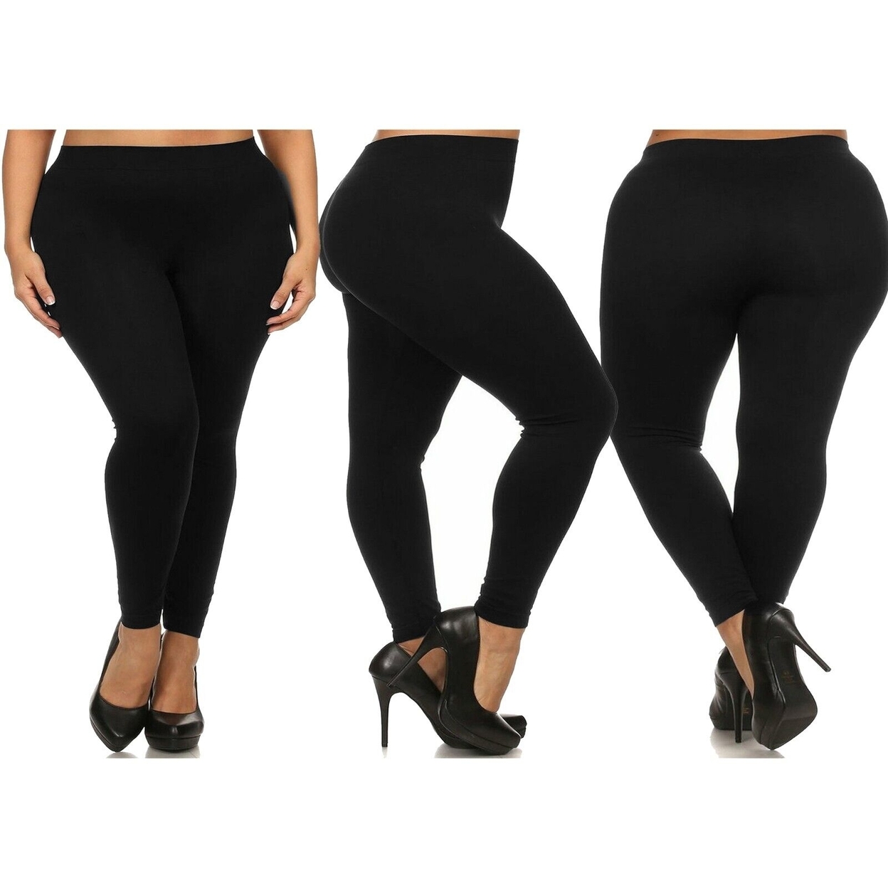 3-Pack: Women's Casual Ultra-Soft Smooth High Waisted Athletic Active Yoga Leggings Plus Size Available - Black,black,black, 2x
