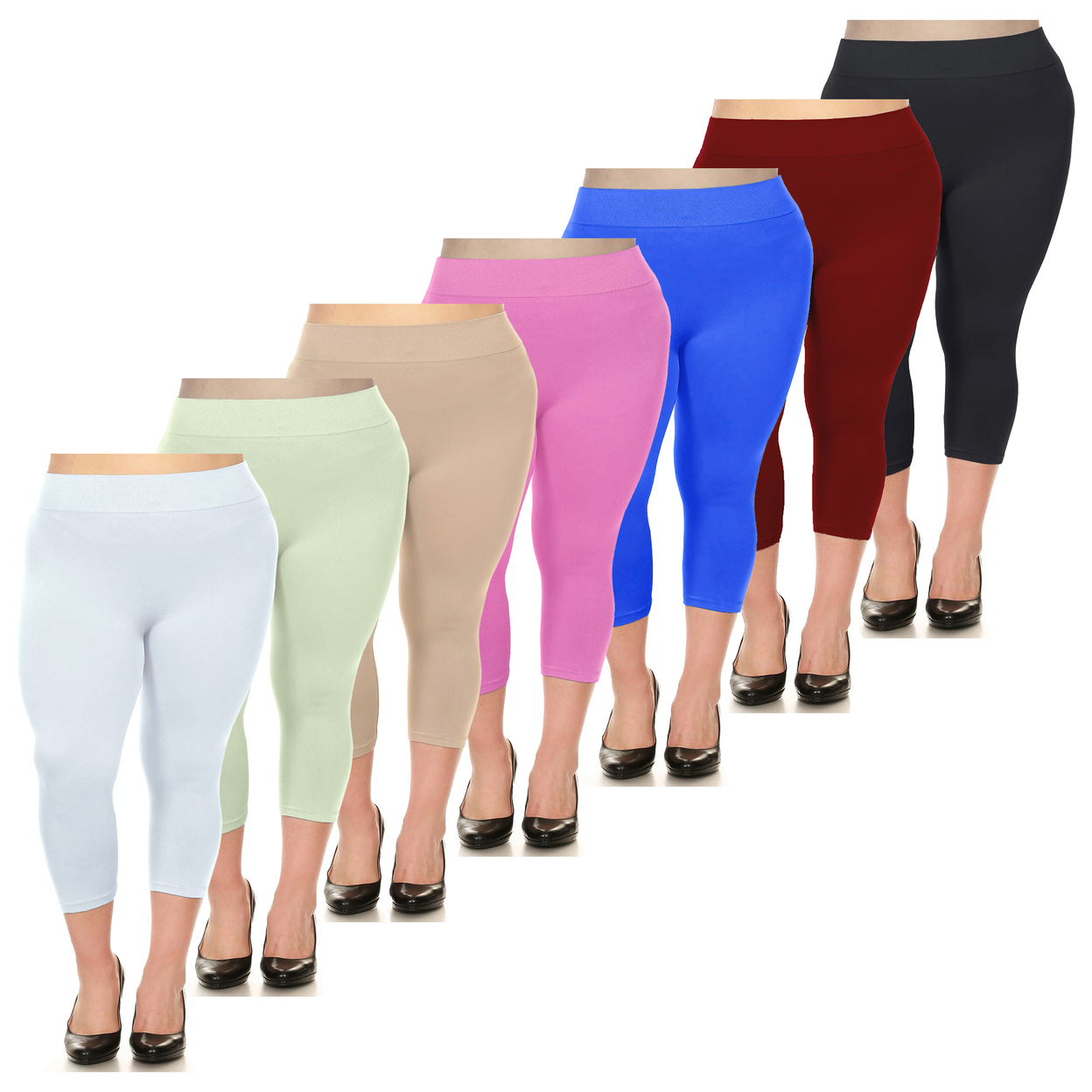 2-Pack: Women's Ultra-Soft High Waisted Smooth Stretch Active Yoga Capri Leggings Plus Size Available - Beige & Red, 1x