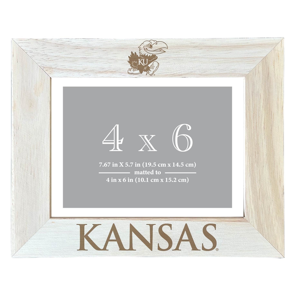 Kansas Jayhawks Wooden Photo Frame Matted To 4 X 6 Inch - Etched
