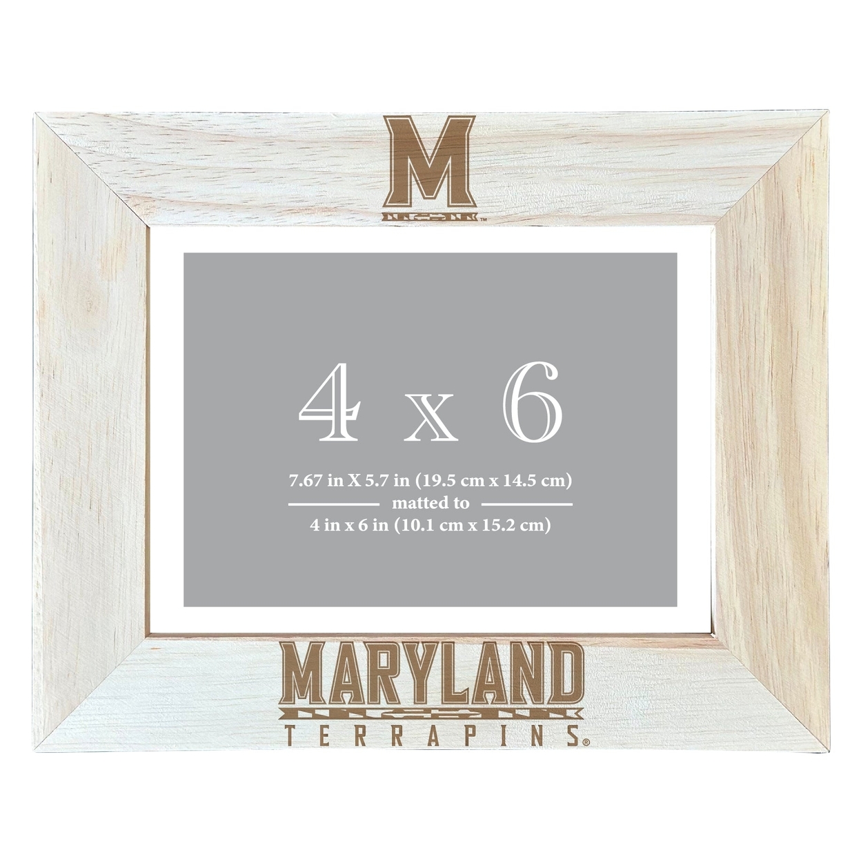 Maryland Terrapins Wooden Photo Frame Matted To 4 X 6 Inch - Etched
