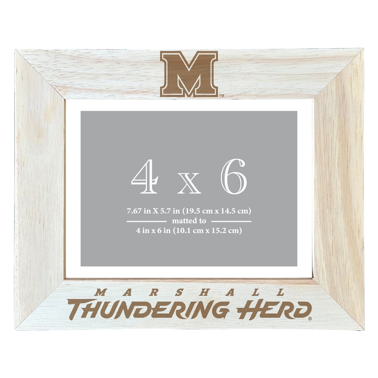 Marshall Thundering Herd Wooden Photo Frame Matted To 4 X 6 Inch - Etched