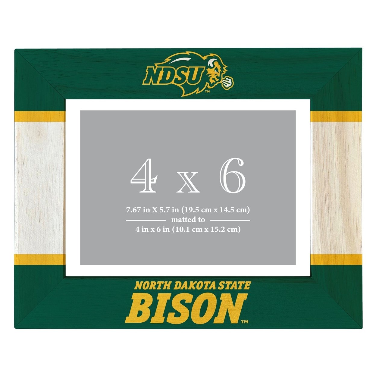 North Dakota State Bison Wooden Photo Frame Matted To 4 X 6 Inch - Printed