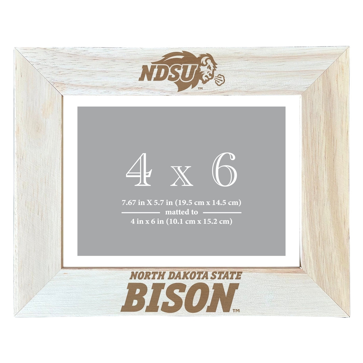 North Dakota State Bison Wooden Photo Frame Matted To 4 X 6 Inch - Etched